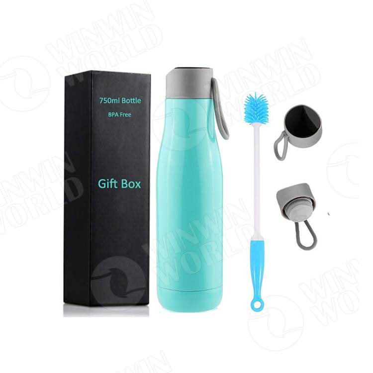 750ml Water Bottle for Milk, Double Wall Stainless Steel Flask with Leakproof Strap Lid& Silicone Brush,Drinking Bottle bpa free